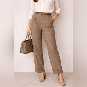 Lauren Ralph Lauren 100% Wool Career Work Trousers Brown Tailored Office Pants